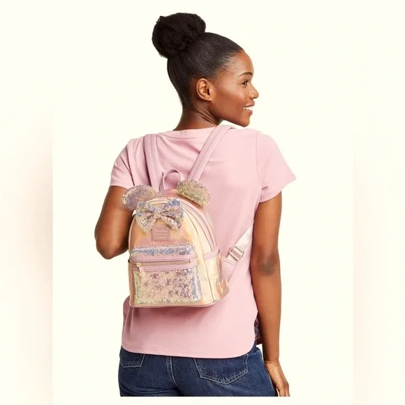 NWOT Loungefly Disney Parks Minnie Mouse Earidescent Mini Backpack 50th - Picture 2 of 16